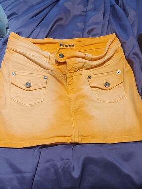 No Boundaries Juniors Bright Orange Denim Skirt with Front Pockets